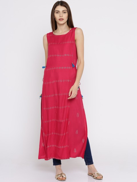 

Global Desi Women Magenta Printed Straight Kurta