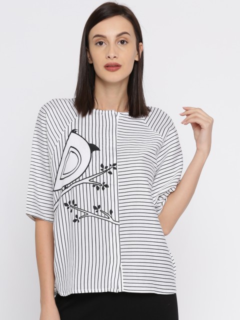 

Global Desi Women White & Black Striped Top