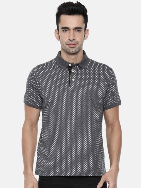 

Allen Solly Men Grey Self Design Polo Collar T-shirt