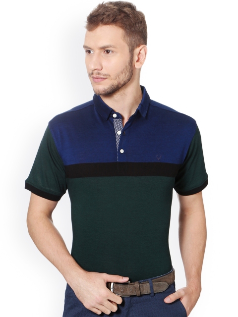 

Allen Solly Men Green & Blue Colourblocked Polo Collar T-shirt