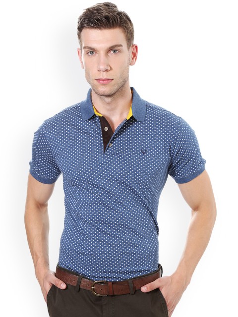 

Allen Solly Men Blue Self Design Polo Collar T-shirt
