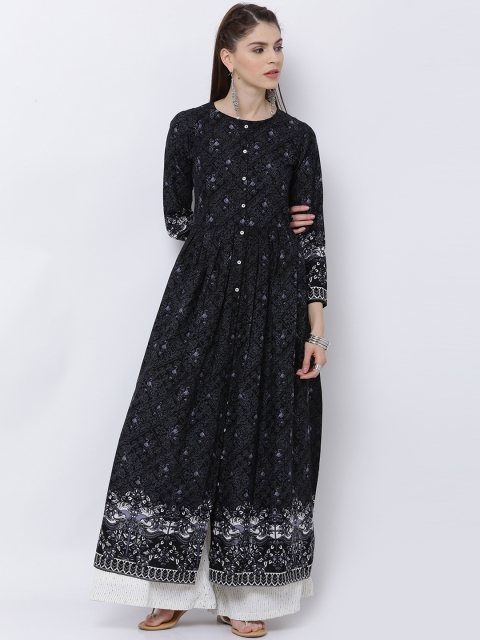 

Vishudh Women Black Printed A-Line Kurta