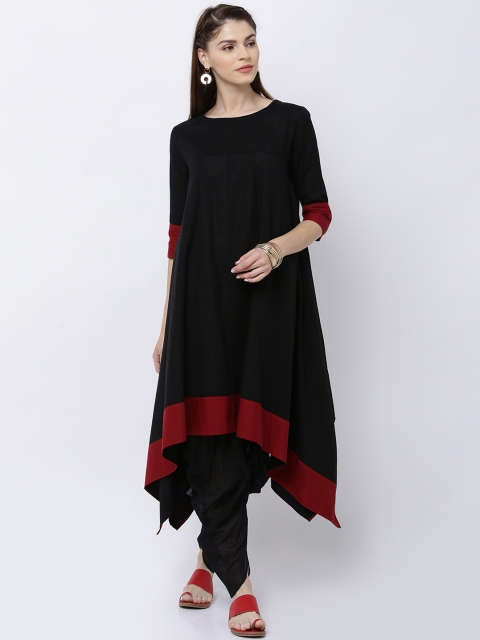 

Vishudh Women Black Solid A-Line Kurta