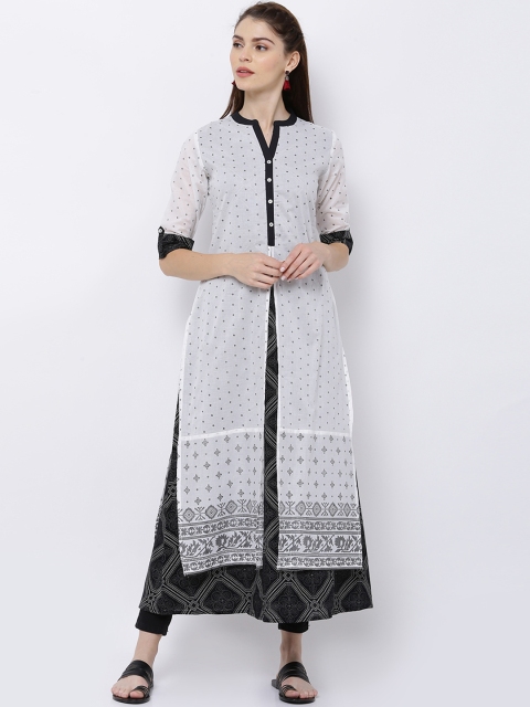 

Vishudh Women White & Black Printed A-Line Kurta
