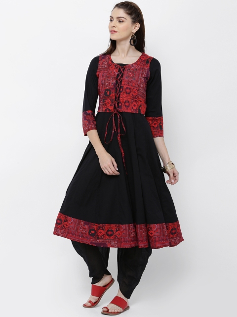 

Vishudh Women Black & Red Printed Anarkali Kurta with Jacket