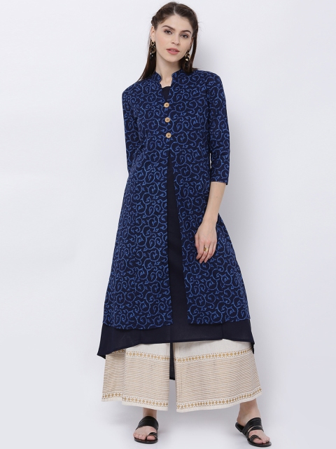 

Vishudh Women Navy Blue & White Printed A-Line Kurta