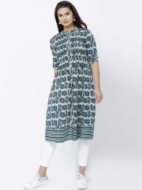 

Vishudh Women Teal Green Printed A-Line Kurta