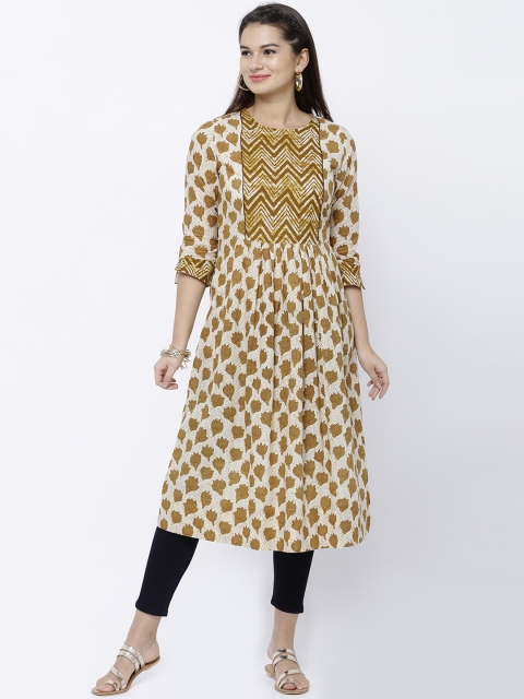 

Vishudh Women Beige & Cream-Coloured Printed A-Line Kurta