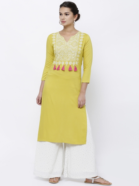

Vishudh Women Lime Green Printed Straight Kurta