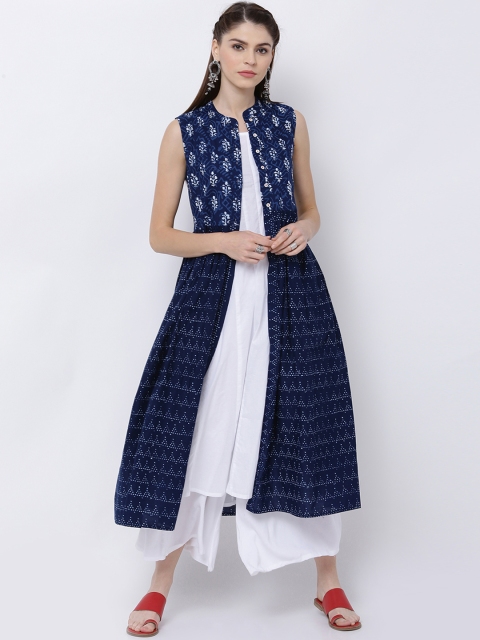

Vishudh Women Navy Blue & White Printed A-Line Kurta