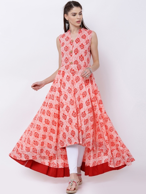 

Vishudh Women Cream-Coloured & Peach-Coloured Printed Anarkali Kurta