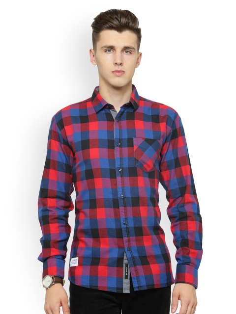 

L.A. SEVEN Men Red & Blue Slim Fit Checked Casual Shirt