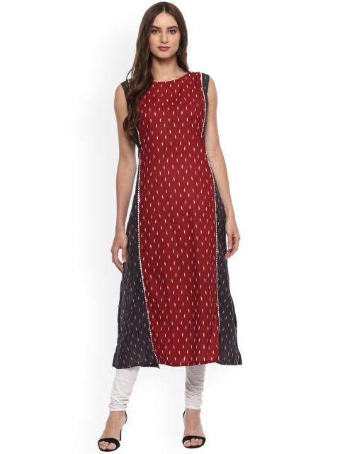 

La Firangi Women Maroon & Black Printed Straight Kurta