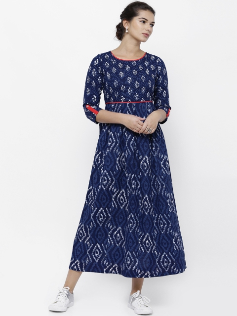 

Vishudh Women Navy Blue Printed Anarkali Kurta Dress