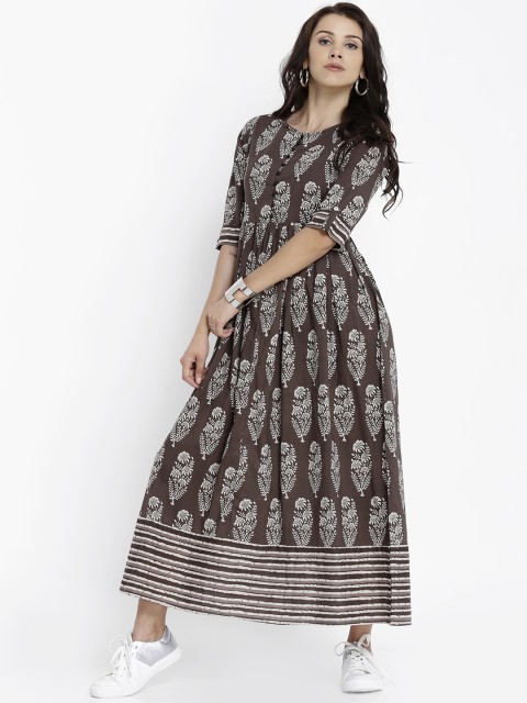 

Vishudh Women Brown Printed Anarkali Kurta Dress