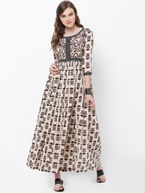 

Vishudh Women Cream-Coloured Printed Anarkali Kurta Dress