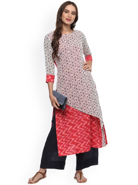 

La Firangi Women Off-White & Red Printed Layered Straight Kurta