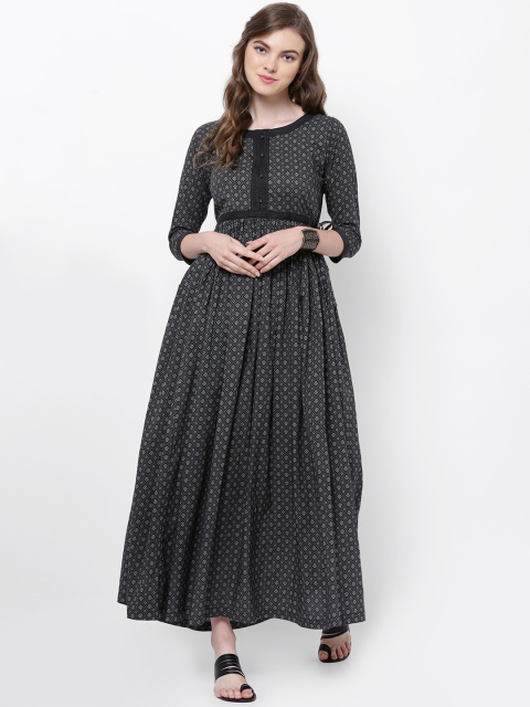 

Vishudh Women Black & Grey Printed Anarkali Kurta Dress