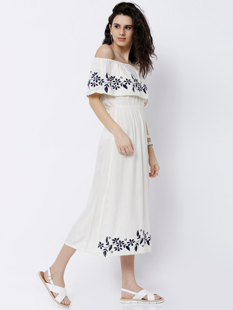 

Tokyo Talkies Women Off-White Blouson Dress