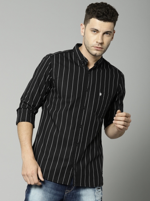 

French Connection Men Black Regular Fit Striped Casual Shirt