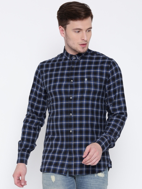 

French Connection Men Black & Blue Regular Fit Checked Casual Shirt
