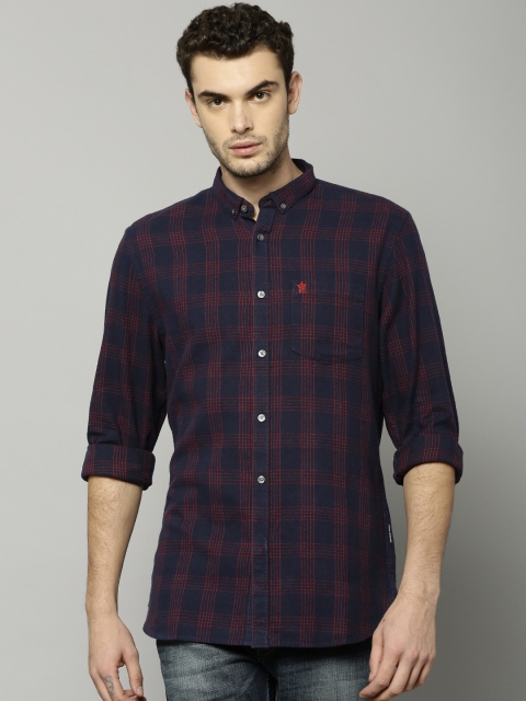 

French Connection Men Navy Blue & Red Slim Fit Checked Casual Shirt
