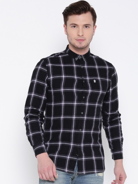 

French Connection Men Black & Purple Slim Fit Checked Casual Shirt