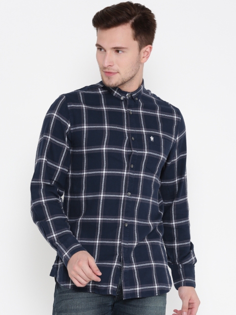 

French Connection Men Navy Checked Casual Shirt, Navy blue