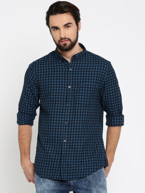 

French Connection Men Black & Blue Slim Fit Checked Casual Shirt