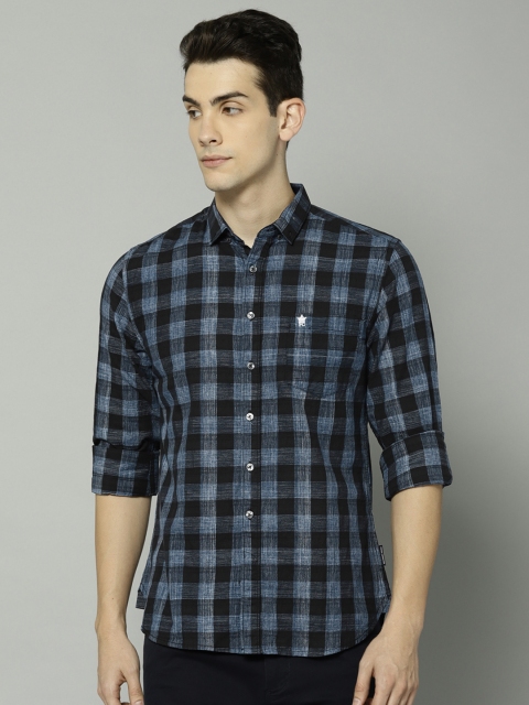 

French Connection Men Blue & Black Slim Fit Checked Casual Shirt