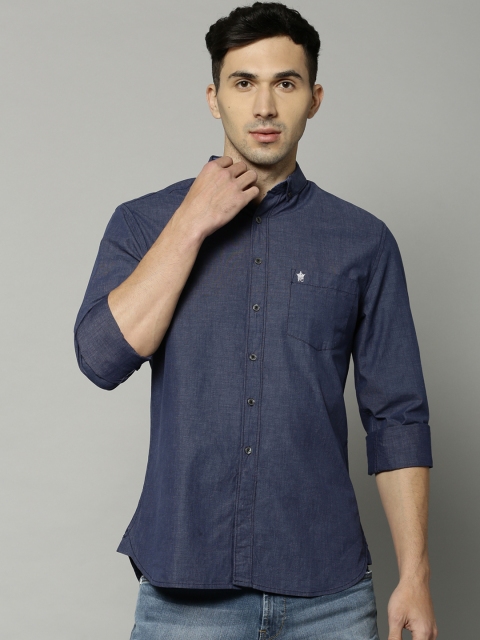 

French Connection Men Blue Slim Fit Solid Casual Shirt