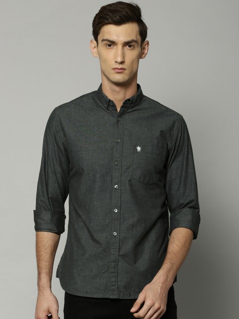 

French Connection Men Charcoal Grey Slim Fit Solid Casual Shirt