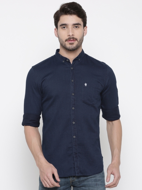 

French Connection Men Navy Slim Fit Self Design Casual Shirt, Navy blue