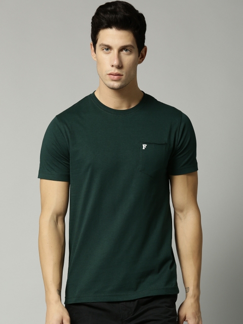 

French Connection Men Olive Green Solid Round Neck T-shirt