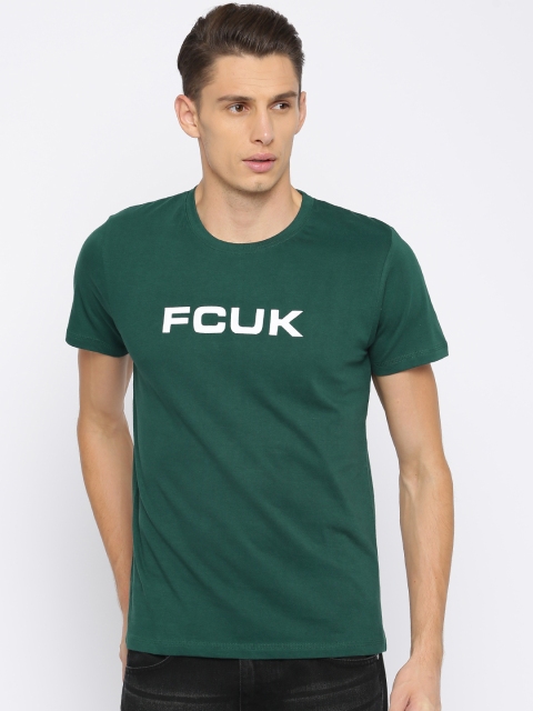 

French Connection Men Green Printed Slim Fit T-shirt