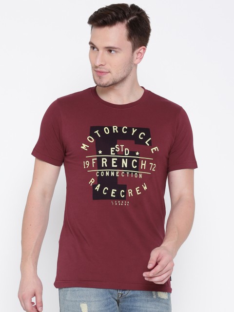 

French Connection Men Maroon Printed Round Neck T-shirt