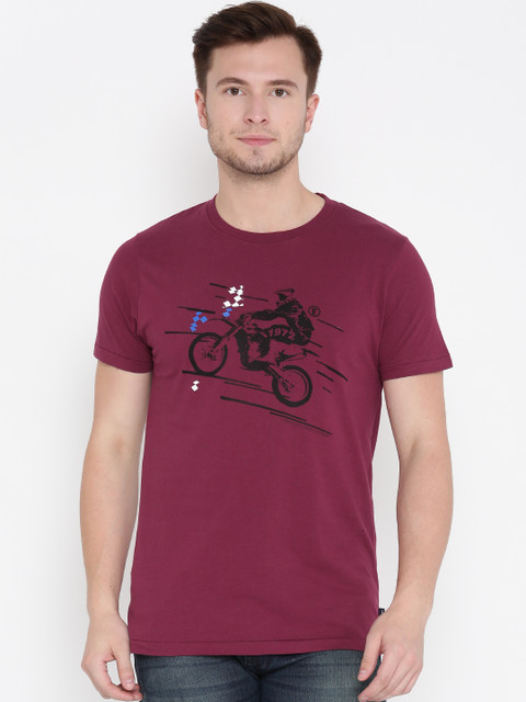 

French Connection Men Maroon Printed Round Neck T-shirt