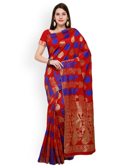 

Satrani Red & Blue Poly Silk Woven Design Saree