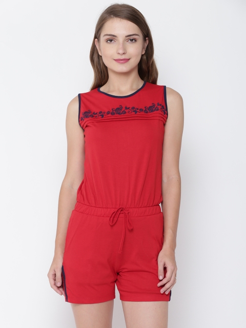 

MADAME M SECRET Red Solid Sleep Playsuit S1630184 033