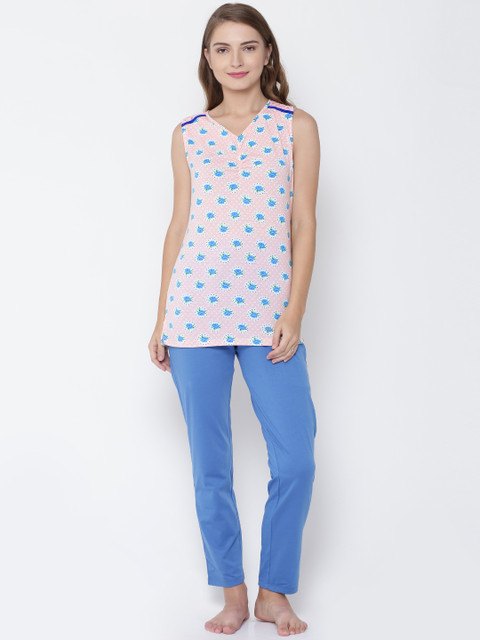 

MADAME M SECRET Pink & Blue Printed Nightsuit S7S30112 031