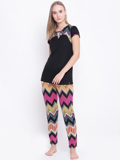

MADAME M SECRET Black & Pink Printed Night Suit S7S30123 002