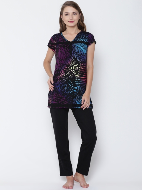 

MADAME M SECRET Purple & Black Printed Night Suit S7S30130 002