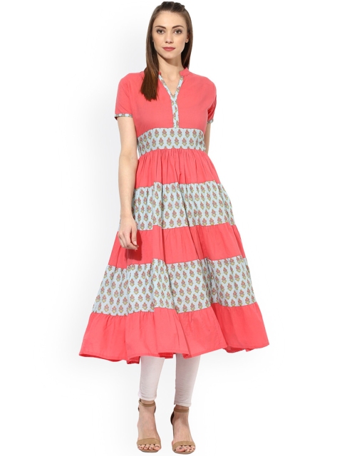 

AKS Women Pink & Grey Printed Anarkali Kurta