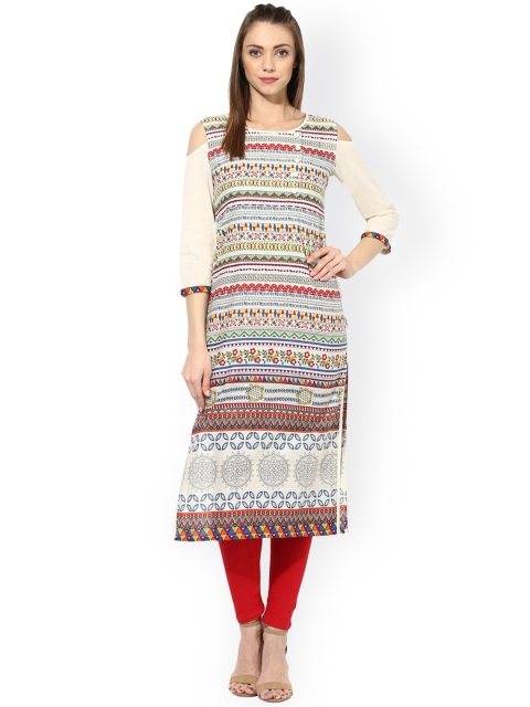 

AKS Women Multicoloured Printed Cold-Shoulder Straight Kurta, Multi