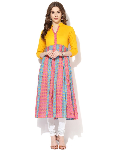 

AKS Women Yellow & Pink Printed Anarkali Kurta
