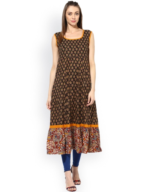 

AKS Women Coffee Brown Block Printed A-Line Kurta