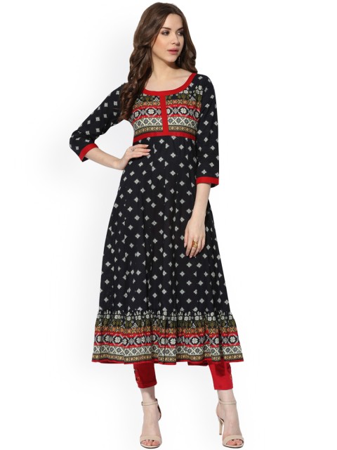 

AKS Women Black Printed Anarkali Kurta