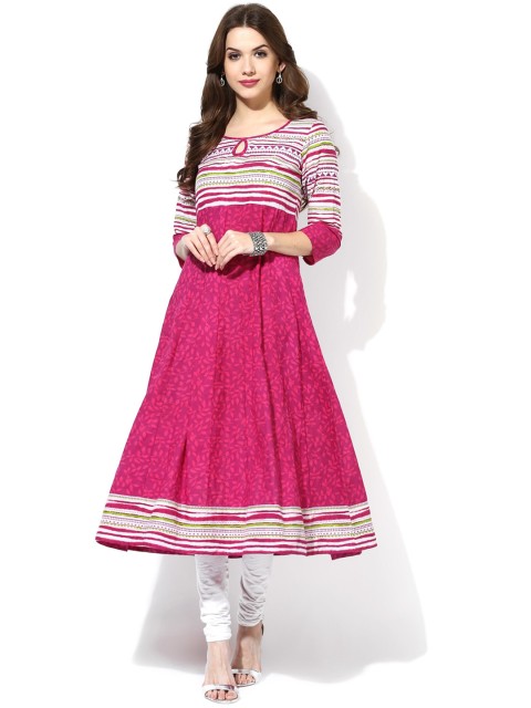

AKS Women Magenta & White Printed Anarkali Kurta