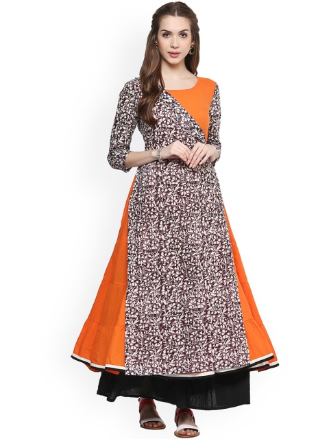 

AKS Women Orange & Grey Printed Layered Anarkali Kurta