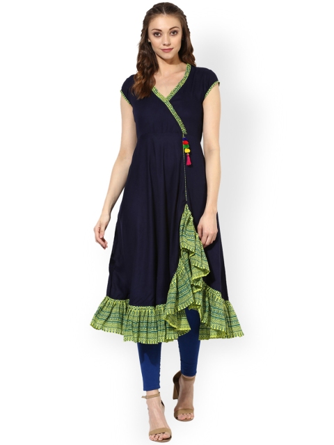 

AKS Women Navy Blue Solid A-Line Kurta